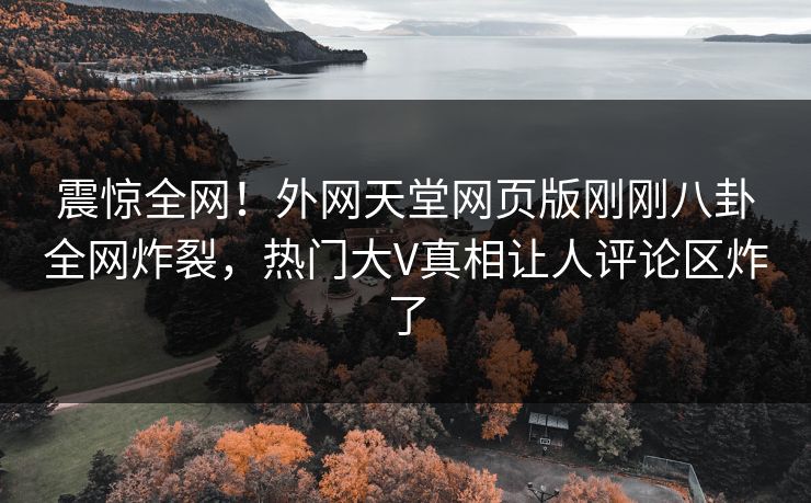 震惊全网！外网天堂网页版刚刚八卦全网炸裂，热门大V真相让人评论区炸了