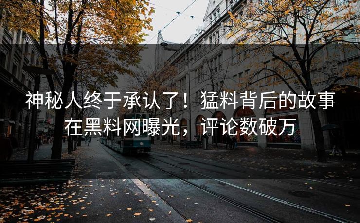 神秘人终于承认了！猛料背后的故事在黑料网曝光，评论数破万